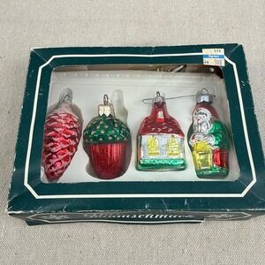 Vintage Austrian Glas-Baumschmuck Blown Glass Christmas Ornaments Set of 4 Boxed